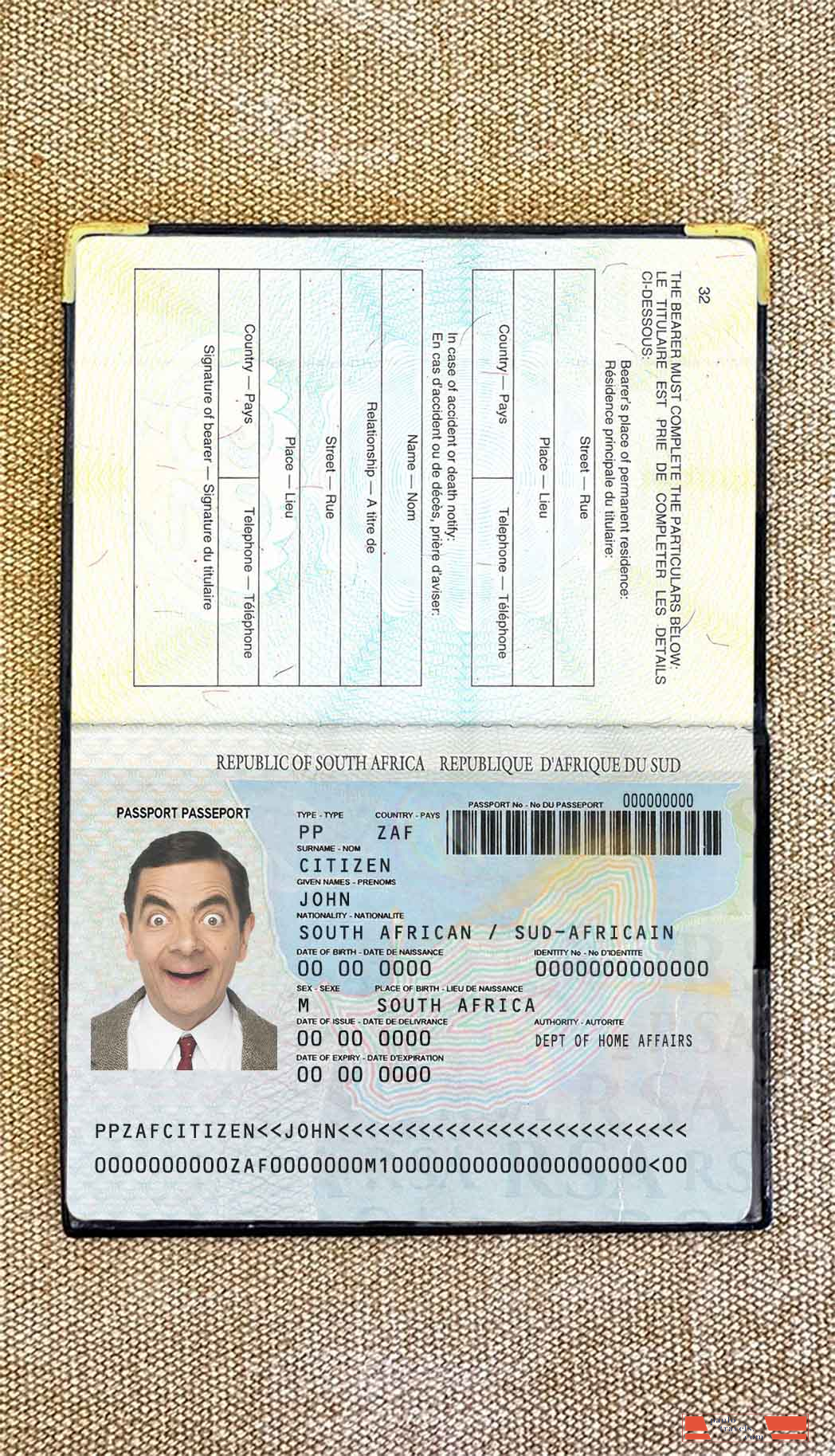 South Africa passport (1996 2009) photo look PSD template